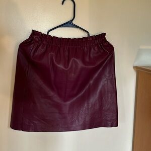 Maroon leather cinched waist pencil skirt